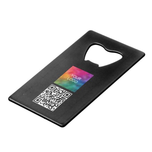 QR Code Bedrijfs Logo Monogram Naam Sjabloon Creditkaart Flessenopener (Achterkant Gekanteld)