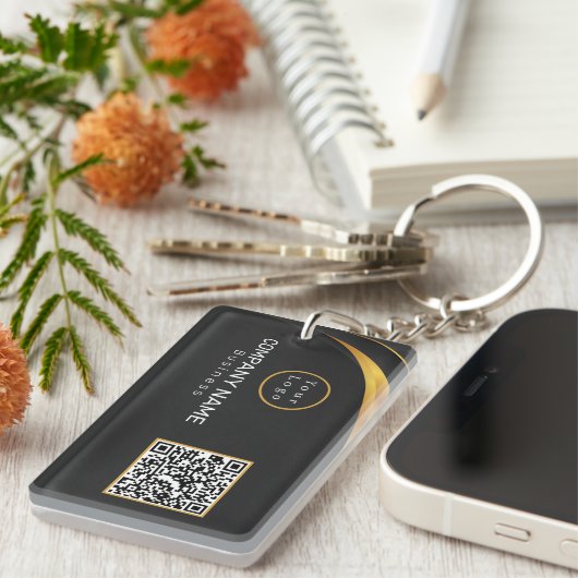 QR Code Bedrijfs Moderne Logo Sleutelhanger (Voorkant Rechts)