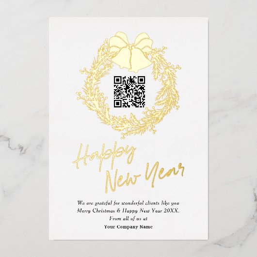QR-code bedrijfsactiviteiten Gelukkig nieuwjaar Folie Feestdagenkaart (Voorkant)