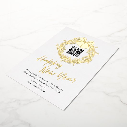 QR-code bedrijfsactiviteiten Gelukkig nieuwjaar Folie Feestdagenkaart (Gedraaid)