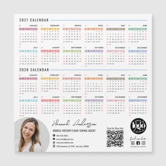QR-code & bedrijfslogo 2027 - 2028 kalender magnee (Voorkant)