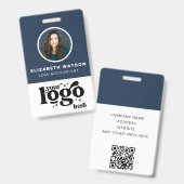 QR-code - bedrijfslogo marineblauwe foto personeel Badge (Voor- en achterkant)