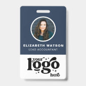 QR-code - bedrijfslogo marineblauwe foto personeel Badge (Voorzijde)