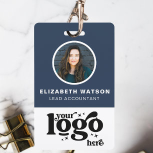 QR-code - bedrijfslogo marineblauwe foto personeel Badge