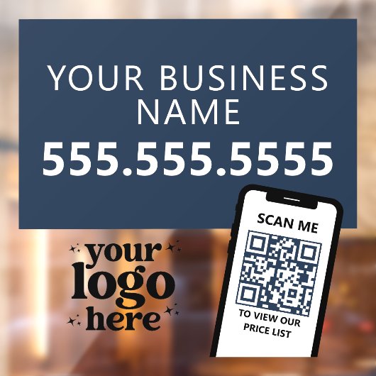 QR Code Bedrijfslogo Modern Minimalistisch Marineb Raamsticker (Vel 2)