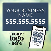 QR Code Bedrijfslogo Modern Minimalistisch Marineb Raamsticker (Vel 3)