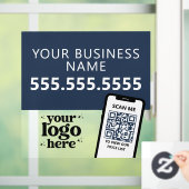 QR Code Bedrijfslogo Modern Minimalistisch Navybla Raamsticker (Huis)