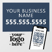 QR Code Bedrijfslogo Modern Minimalistisch Navybla Raamsticker (Vel)