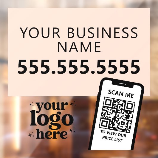 QR Code Bedrijfslogo Modern Minimalistisch Roze Wi Raamsticker (Vel 2)