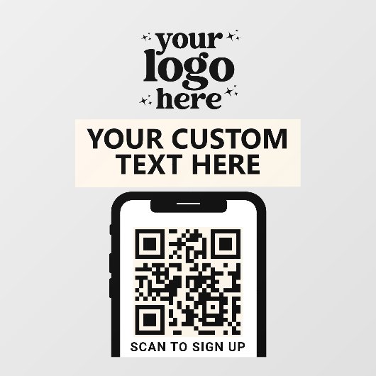 QR Code Bedrijfslogo Modern Minimalistisch Witacht Raamsticker (Vel)