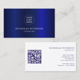 QR Code Bedrijfslogo Navyblauw Metaalachtig Modern Visitekaartje