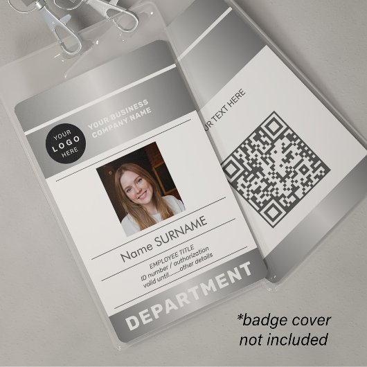 QR-code bedrijfslogo personeelsfoto zilveren ID Badge