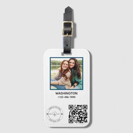 QR-code Bedrijfsnaam Logo afbeelding Titel Details Bagagelabel (Voorkant (verticaal))