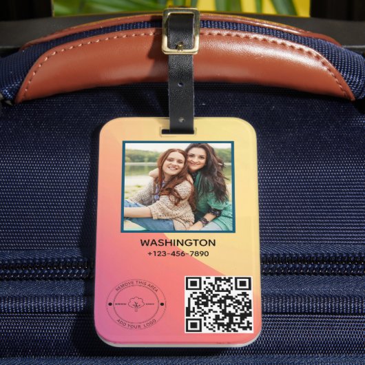QR-code Bedrijfsnaam Logo afbeelding Titel Details Bagagelabel (Voorkant Insitu 2)