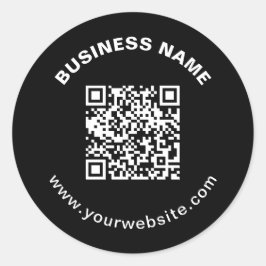 QR-code & bedrijfsnaam met vetronde tekst Ronde Sticker