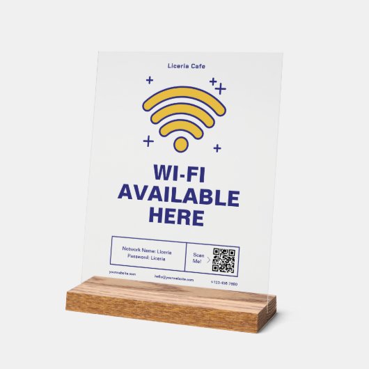 QR Code Bedrijfsnaam Minimale WiFi Details Acryl Bord (Hoek)