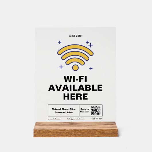 QR Code Bedrijfsnaam Minimale WiFi Details Acryl Bord (Voorkant)