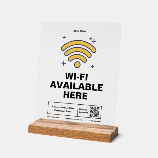 QR Code Bedrijfsnaam Minimale WiFi Details Acryl Bord (Hoek)