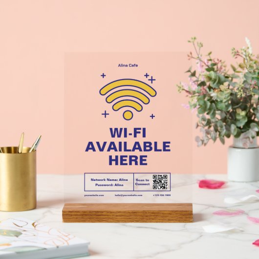 QR Code Bedrijfsnaam Minimale WiFi Details Acryl Bord (Huwelijk)