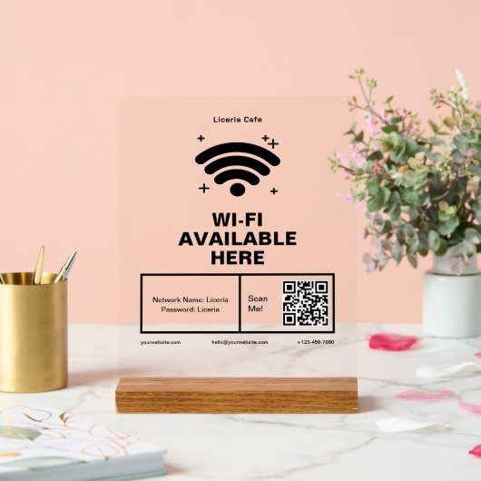QR Code Bedrijfsnaam Minimale WiFi Details Acryl Bord (Huwelijk)