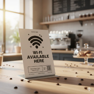 QR Code Bedrijfsnaam Minimale WiFi Details Reclamebord Met Voetstuk