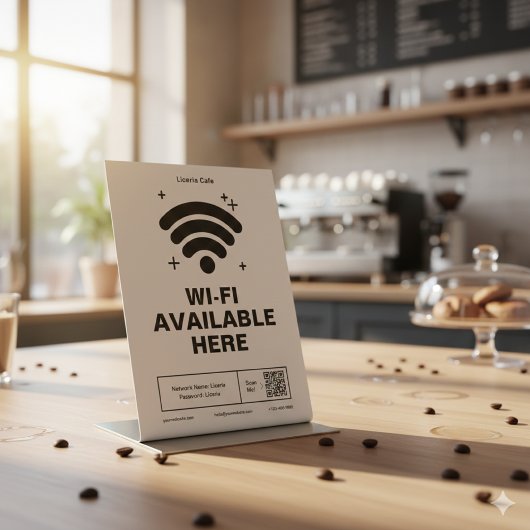 QR Code Bedrijfsnaam Minimale WiFi Details Reclamebord Met Voetstuk