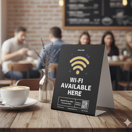 QR Code Bedrijfsnaam Minimale WiFi Details Reclamebord Met Voetstuk