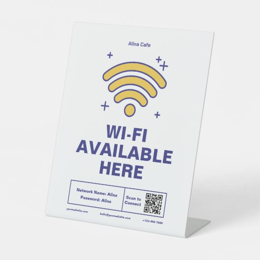 QR Code Bedrijfsnaam Minimale WiFi Details Reclamebord Met Voetstuk (Voorkant)