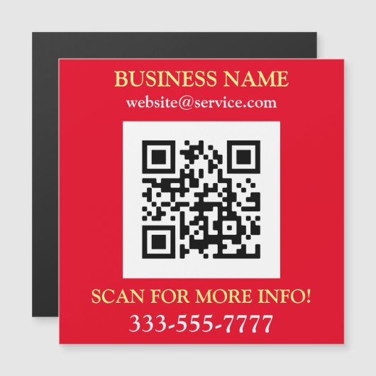 QR-code, bedrijfsnaam promo, geel wit rood (Voorkant / Achterkant)
