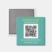 QR-code, bedrijfsnaam promo, geel wit teal Magneet (Voorkant / Achterkant)