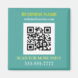 QR-code, bedrijfsnaam promo, geel wit teal Magneet