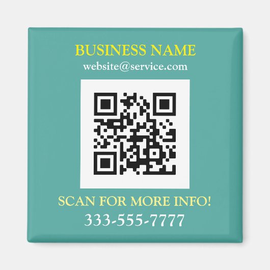 QR-code, bedrijfsnaam promo, geel wit teal Magneet (Voorkant)