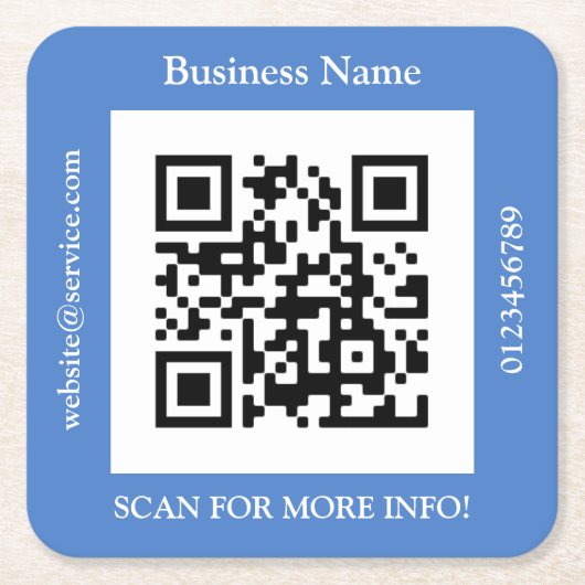 QR-code Bedrijfsnaam, website-aanbieding, blauw Kartonnen Onderzetters (Voorkant)