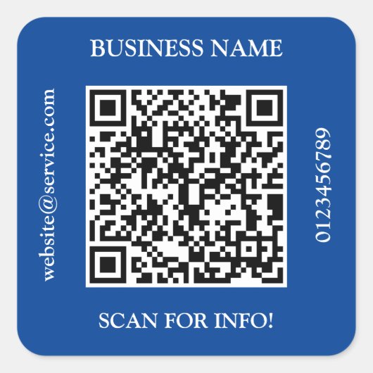 QR Code Bedrijfsnaam Website Promo Deep Blue Vierkante Sticker (Voorkant)