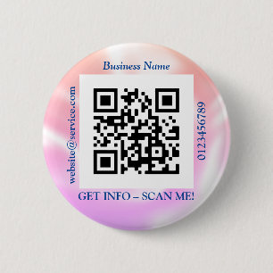 QR-code bedrijfsnaam website promo, iriserend Ronde Button 5,7 Cm