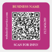 QR Code Bedrijfsnaam Website Promo Maroon Vierkante Sticker (Voorkant)