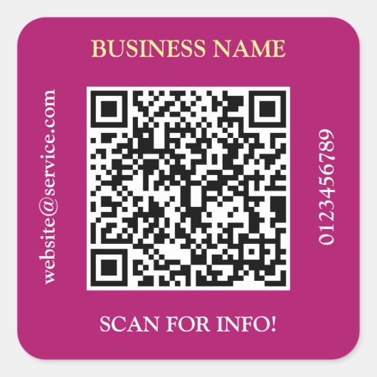 QR Code Bedrijfsnaam Website Promo Maroon Vierkante Sticker (Voorkant)