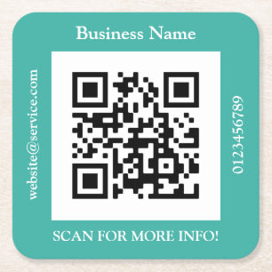 QR-code bedrijfsnaam, website promo, turquoise Kartonnen Onderzetters