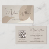 QR-code | Beige Abstract Art Initialen Visitekaartje (Voorkant / Achterkant)