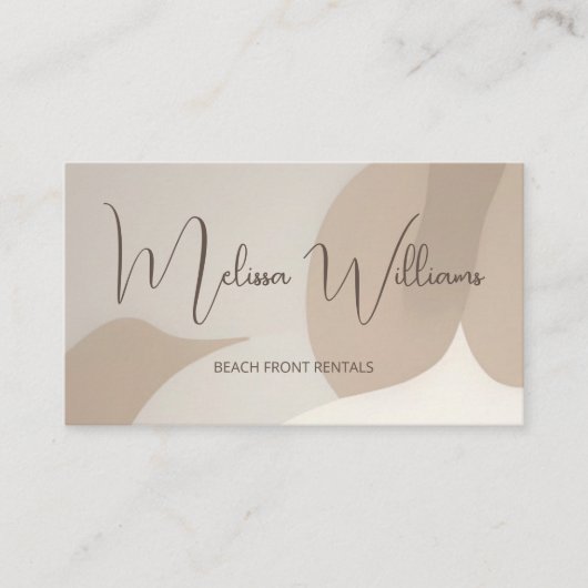 QR-code | Beige Abstract Art Initialen Visitekaartje (Voorkant)