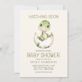 QR Code Beige Dinosaurus Hatching Soon Baby shower Kaart (Voorkant)