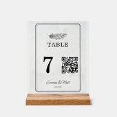 QR Code Beige Elegante Trouwtafel Nummer Kaart Acryl Bord (Voorkant)