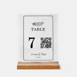QR Code Beige Elegante Trouwtafel Nummer Kaart Acryl Bord