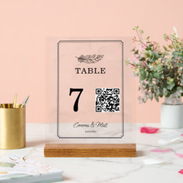 QR Code Beige Elegante Trouwtafel Nummer Kaart Acryl Bord