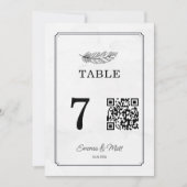 QR-code beige elegante trouwtafel nummerkaart (Voorkant)
