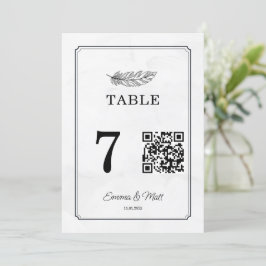 QR-code beige elegante trouwtafel nummerkaart
