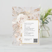 QR-code, beige elegante waterverf florale bruiloft Kaart (Staand voorkant)