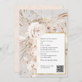 QR-code, beige elegante waterverf florale bruiloft Kaart (Voorkant / Achterkant)