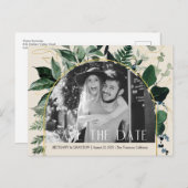 QR-code, Beige Greenery trouwfoto opslaan datum Aankondigingskaart (Voorkant / Achterkant)