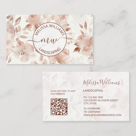 QR Code | Beige waterverfrozen | Logo Visitekaartje (Voorkant / Achterkant)
